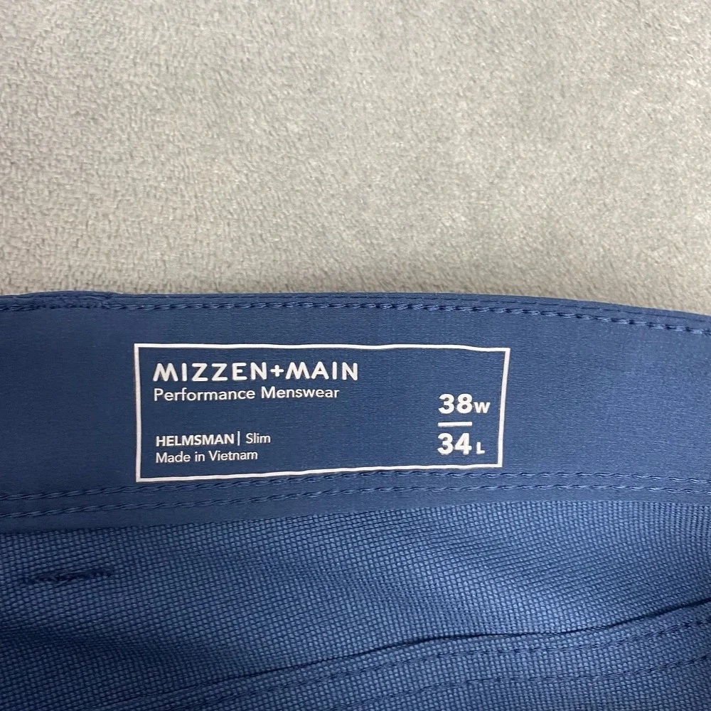 Mizzen+Main Helmsman Pants Mens Size 38x34‎ Blue Slim Performance Stretch Chino